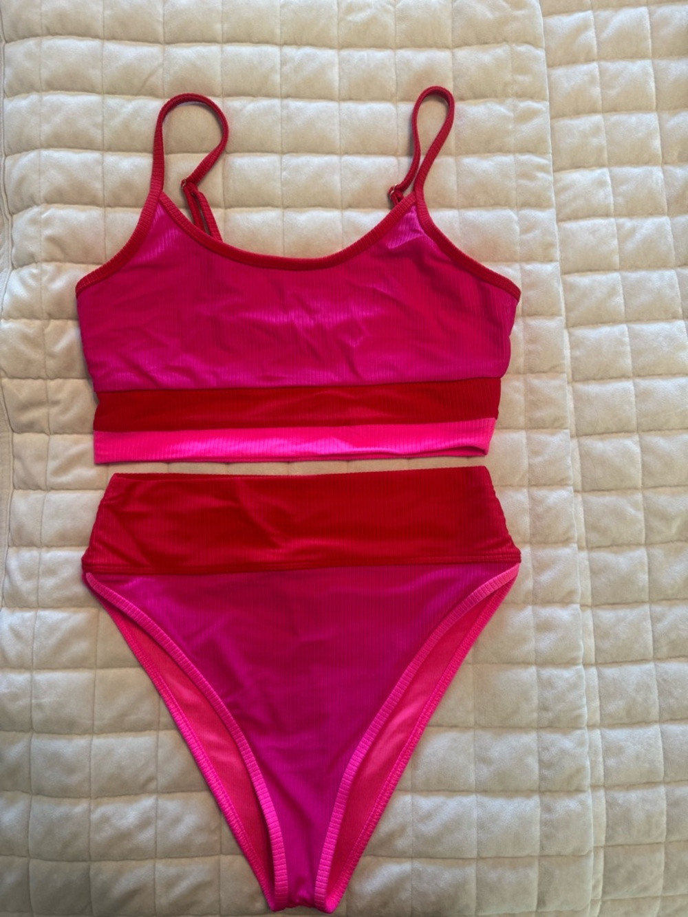 Beach Riot Pink and Red Ribbed Bikini Set - Picture 2 of 2